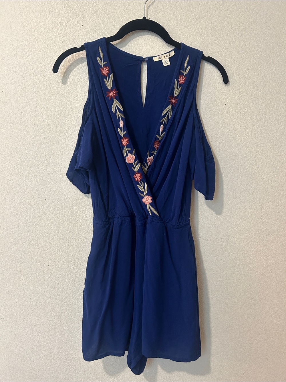 miami Royal Blue One-Shoulder Embroidered Romper Dress